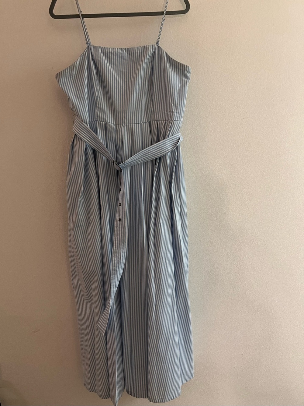 a new day Light Blue & White Striped Spaghetti Strap Midi Dress Size 14